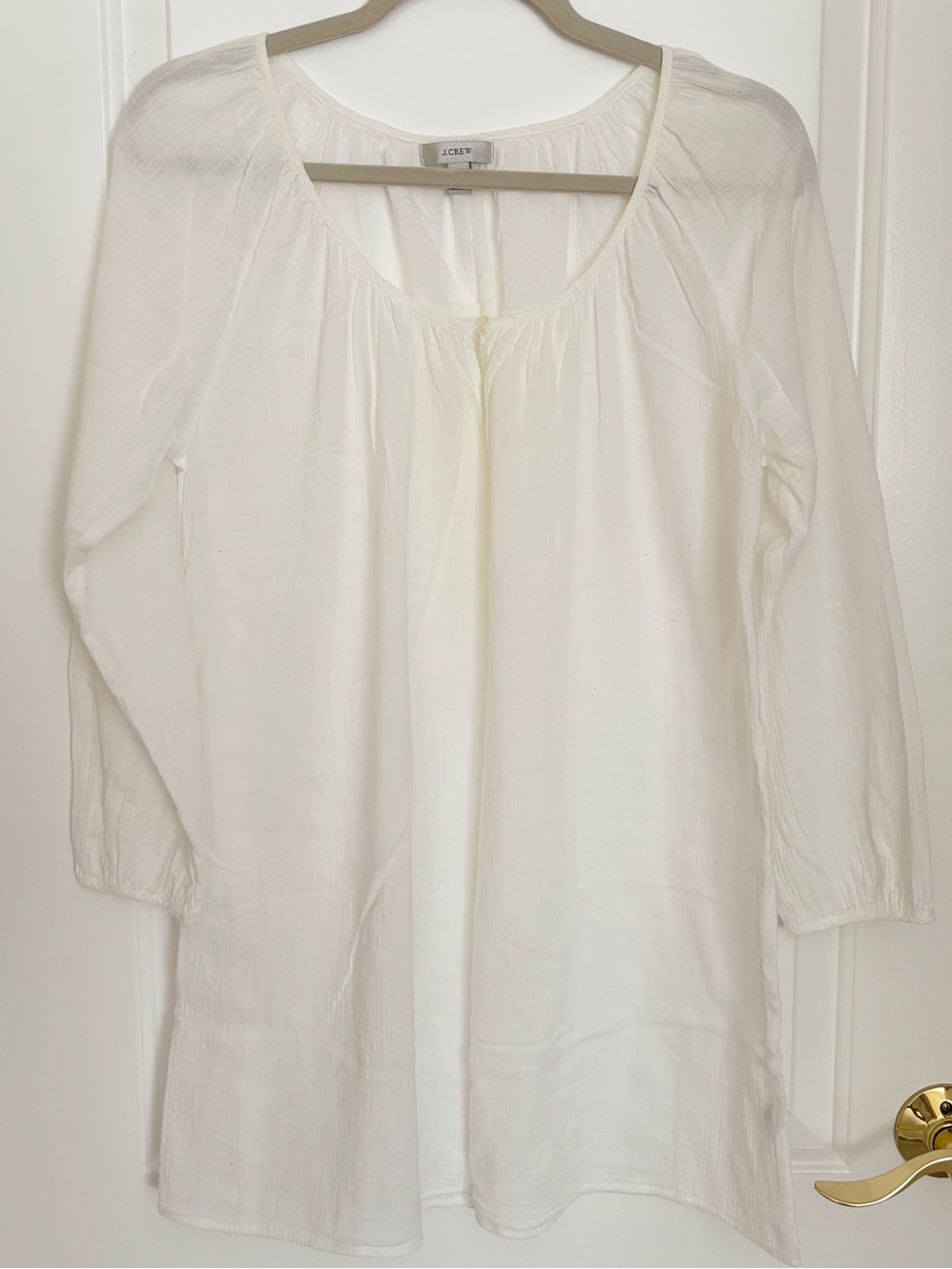 J. Crew White Long-Sleeve relaxes flow cotton gauze dress, coverup or tunic top